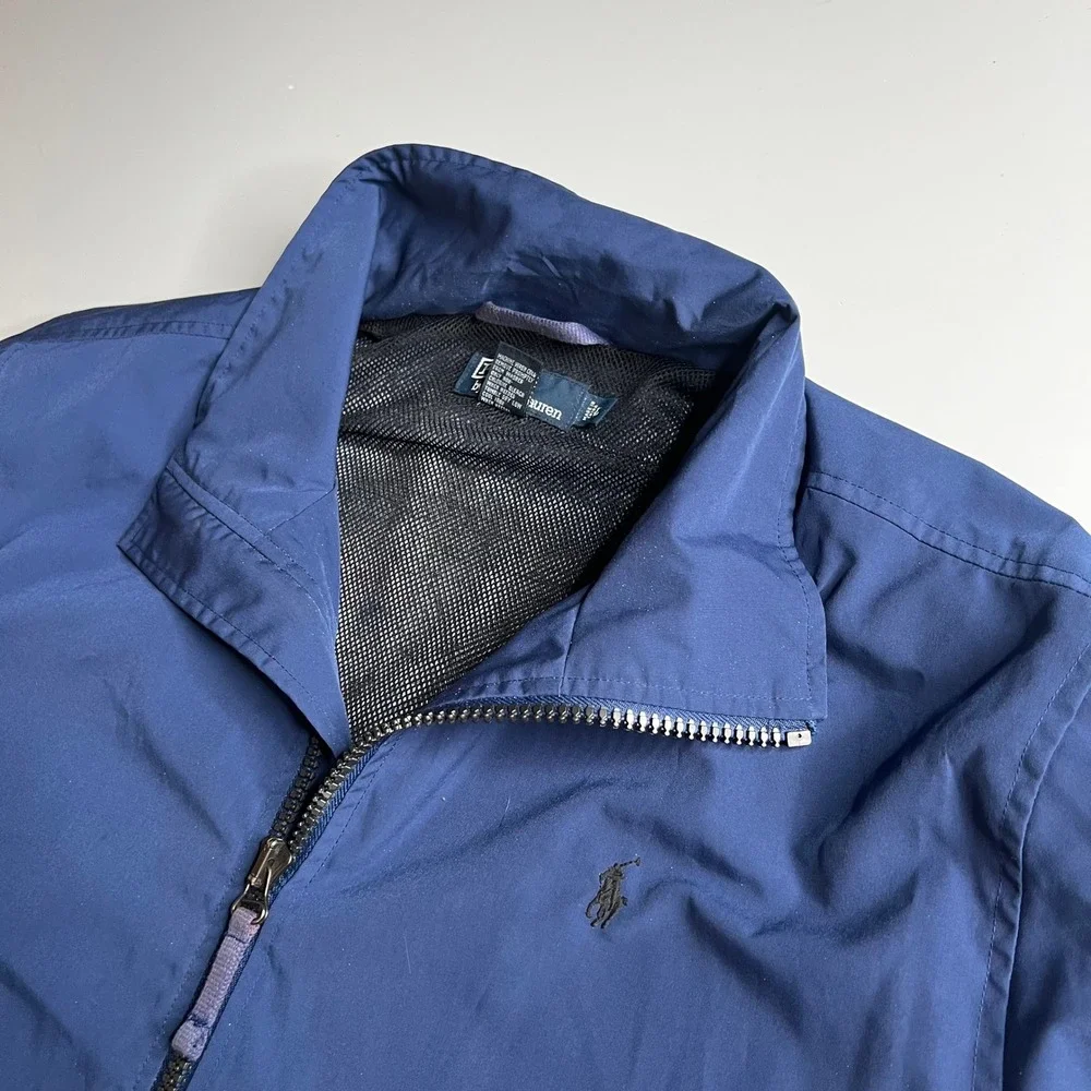 Polo Ralph Lauren Mens Blue Windbreaker Jacket Full Zip Mesh Lined Large